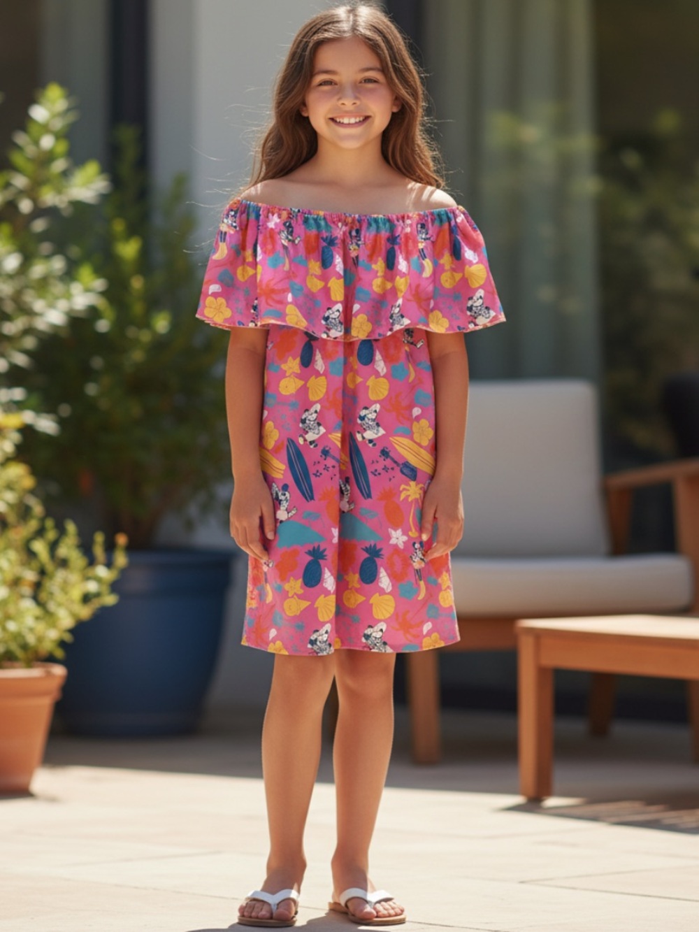 Disney Pink Tropical Off-Shoulder Luau Dress Aulani
